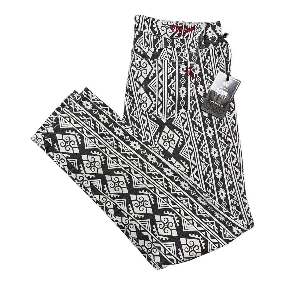 VIP LA Vintage Tribal Print Denim Jeans Red Floral Embroidery size 9/10 - Picture 3 of 10